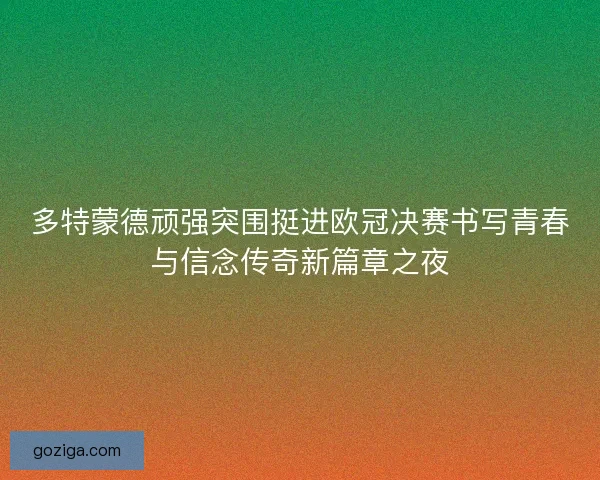 多特蒙德顽强突围挺进欧冠决赛书写青春与信念传奇新篇章之夜